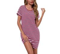 Litherday Camicie da Notte Donna Estiva Cotone Manica Corte Sexy Camicie Notte Pigiama a Girocollo Curvy 95% Cotone con 2 Tasche,Bianco Rosa Rossa,S