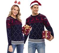 Litherday Maglione di Natale Maglione Natalizio Uomo Maglione Natalizio Donna Maglia a Maniche Lunghe con Motivo Renne Maglioni di Natale di Coppia Maglione Natalizio Marina Militare-B-Mamma L