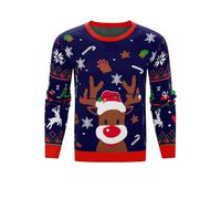 Litherday Maglione Natale Uomo Divertente con Renna e Stampa Natalizia Pullover Natalizio Originale Uomo per Feste Invernali Blu Scuro M