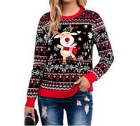 Litherday Maglione Natalizio Donna Ugly Christmas Sweater Pullover Invernale Caldo Morbido con Stampa Brutti Renna Fiocco di Neve Collo Rotondo