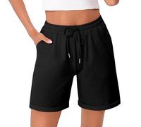 Litherday Pantaloncini Donna Estivi Cotone Elasticizzato Shorts Casual Vita Alta con Tasche Orlo Risvoltato per Jogging Yoga Fitness Nero XL