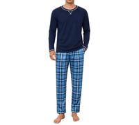 Litherday Pigiama da Uomo Invernale Pigiama Lungo in Cotone da Uomo a Maniche Lunghe con Coulisse e Tasche 2 Pezzi, S-XXL