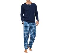 Litherday Pigiama da Uomo Invernale Pigiama Lungo in Cotone da Uomo a Maniche Lunghe con Coulisse e Tasche 2 Pezzi, S-XXL