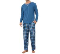 Litherday Pigiama da Uomo Invernale Pigiama Lungo in Cotone da Uomo a Maniche Lunghe con Coulisse e Tasche 2 Pezzi, S-XXL