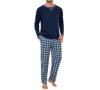 Litherday Pigiama da Uomo Invernale Pigiama Lungo in Cotone da Uomo a Maniche Lunghe con Coulisse e Tasche 2 Pezzi, S-XXL