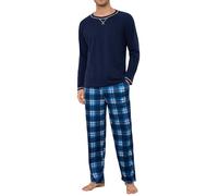 Litherday Pigiama da Uomo Invernale Pigiama Lungo in Cotone da Uomo a Maniche Lunghe con Coulisse e Tasche 2 Pezzi, S-XXL