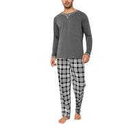 Litherday Pigiama da Uomo Invernale Pigiama Lungo in Cotone da Uomo Pigiama a Maniche Lunghe con Coulisse e Tasche 2 Pezzi,Grigio Scuro,L