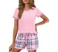 Litherday Pigiama Donna Cotone Estivo Corto Due Pezzi con Maglia Girocollo e Pantaloncini Morbido Leggero da Casa e da Notte Donna Pigiama Corto Donna Stile 2 Rosa M