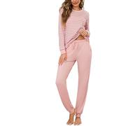 Litherday Pigiama Donna Cotone Lungo Pigiami Due Pezzi Invernale Comodo | Maglietta Manica Lunga Collo Rotondo,Pantaloni con Tasche,Abbigliamento da casa