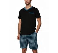 Litherday Pigiama Uomo Estivo Corto Cotone Pigiami Due Pezzi da Uomo Manica Corta con Scollo a V e Pantaloncini con Tasche Leggero Morbido Loungewear