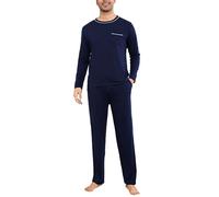 Litherday Pigiama Uomo Invernale Cotone Lungo Pigiami Due Pezzi da Uomo Manica Lunghe e Pantaloni con Tasche Morbido Loungewear