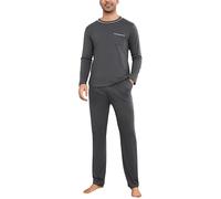 Litherday Pigiama Uomo Invernale Cotone Lungo Pigiami Due Pezzi da Uomo Manica Lunghe e Pantaloni con Tasche Morbido Loungewear