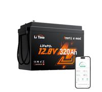 LiTime Batteria LiFePO4 12V 320Ah Mini Compatta con Bluetooth per Camper | Max 15000 Cicli, 4096Wh, BMS Integrato, Leggera, IP65, Batteria Litio 12V per Furgone Camperizzato, Caravan, Barche, Pesca