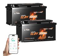 LiTime Batteria Litio 12V 100Ah H190 con BMS 200A per Camper, RV (2 pezzi) | DIN H8 L5, LiFePO4, Bluetooth, Autoriscaldamento, Max 15000 Cicli, Energia 2560Wh, Protezione Basse Temperature, per Caravan