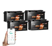 LiTime Batteria Litio 12V 100Ah H190 con BMS 200A per Camper, RV (4 pezzi) | DIN H8 L5, LiFePO4, Bluetooth, Autoriscaldamento, Max 15000 Cicli, Energia 2560Wh, Protezione Basse Temperature, per Caravan