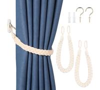 Litinliv 2 Pezzi Fermatenda Tenda in Cotone Naturale,Fermatende Corda con Gancio in Metallo,Lacci Decorativi in Corda per Tende,per casa e Ufficio (Beige)
