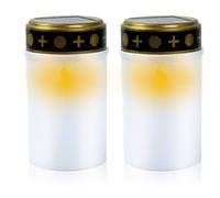 Litinliv 2pcs Lampada tombale a energia solare,Lampada sacrificale a LED con funzione solare,Solare Lampada da Tomba,Candele senza fiamma impermeabili,Candele Cimitero Solare per Esterni