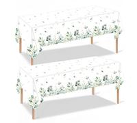 Litinliv 2Pz Tovaglia Feste di Foglie Salvia, 137x274CM Tovaglia per Bambini Compleanno, Tovaglia Impermeabile in Plastica, Tovaglia Decorativa per Compleanno Giungla Feste Baby Shower Picnic, Verde