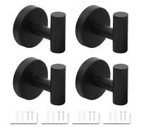 Litinliv 4 Pezzi Ganci Appendiabiti in Acciaio Inox con viti, ganci da parete rotondi nero opaco, Ganci Accappatoio Bagno, Ganci per asciugamani, gancio muro, gancio a parete per bagno e cucina