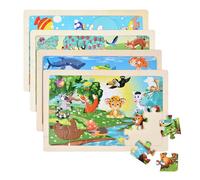 Litinliv 4 x 24 Pezzi Puzzle Bambini 3-6 Anni, Puzzle Animali Legno Bambini, Puzzle in Legno Giocattolo Educativo Prescolare, puzzle bambino Montessori, Puzzle per Bambini a Partire da 3 4 5 6 Anni