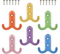 Litinliv 6 Pezzi Gancio da Parete Bambini Cameretta Colorato, Ganci Appendiabiti Doppi in Metallo con Viti, Ganci Appendiabiti da Parete, per Bagno Porta Guardaroba Appendi Abiti Asciugamano Cappotto