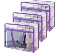 Litinliv Borsa Portaoggetti Grandi, Confezione da 3 Sacche per La Conservazione Trasparenti, con Manico e Zip, Borse di Stoccaggio Riutilizzabile, per Vestiti, Piumini, Coperte, Giocattoli