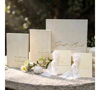 LITIVY Set di 5 libri degli ospiti per matrimonio e voti di alta qualità, con copertina in lino e lamina dorata, biglietti di ringraziamento per i genitori, decorazione essenziale per matrimoni (beige