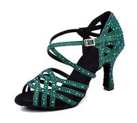 LITNERMIA Donne Peep Toe Borchiati Strass Festa di Nozze Sandali Tango Latino Scarpe da Ballo,A Verde Glitterato 8.5cm Tacco,38 EU