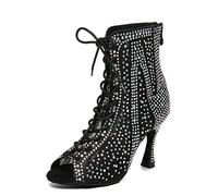 LITNERMIA Scarpe da ballo da donna, per feste e balli, con lacci, in rete, Al485a, tacco 9 cm, nero, 35 EU