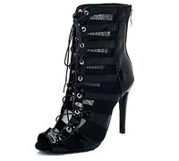 LITNERMIA Scarpe da ballo da donna, per feste e balli, con lacci, in rete, Al8002, tacco 10 cm, nero, 35 EU