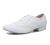 LITNERMIA Scarpe da Ballo da Uomo con Lacci in Pelle ChaCha Tango Jazz Rumba Sala da Ballo Moderne,AL499 Bianco 2.5cm Tacco,40 EU