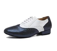 LITNERMIA Scarpe da Ballo da Uomo con Lacci in Pelle ChaCha Tango Jazz Rumba Sala da Ballo Moderne,AL496 Blu Bianco 2.5cm Tacco,47 EU