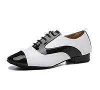LITNERMIA Scarpe da Ballo da Uomo con Lacci in Pelle ChaCha Tango Jazz Rumba Sala da Ballo Moderne,AL495 Nero Bianco 2.5cm Tacco,42.5 EU