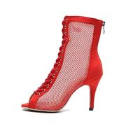 LITNERMIA Scarpe da Ballo per Donna alla Caviglia da Ballo per Feste e Balli in Rete Latini, Al443 Rosso 8.5cm Tacco, 38 EU