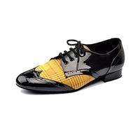 LITNERMIA Scarpe Stringate da Uomo Latin Jazz Modern Rumba Sala da Ballo Social Tango Scarpe da Ballo,ASM2302 Nero Giallo 2.5cm Tacco,43.5 EU