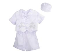 Lito Angels - Abito da Battesimo per Bimbo, Completo Bianco 4 Pezzi Set (Gilet, Camicia, Pantaloni, Papillon e Cappello), Taglia 6 Mesi, Stile A, Manica Corta