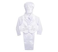 Lito Angels - Abito da Battesimo per Bimbo, Completo Bianco 5 Pezzi Set (Gilet, Camicia, Pantaloni, Papillon e Cappello), Taglia 6 Mesi, Stile A, Manica Lunga