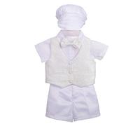 Lito Angels - Abito da Battesimo per Bimbo, Completo Bianco Battesimo con Papillon e Cappello (Bianco, Manica Corta) Taglia 18 Mesi