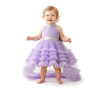 Lito Angels Abito da Principessa per Bambina con Gonna in Tulle a Strati e Fiocco sul Retro per Matrimonio, Festa o Cerimonia, Taglia 18 Mesi 92, Viola
