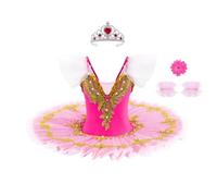 Lito Angels Abito tutù da Balletto per Bambina, Costume da Ballerina con Applicazioni Dorate e Strass, Perfetto per Spettacoli, Danza, Feste e Scuola, 7-8 Anni Taglia 128 Rosa Fucsia