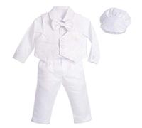 Lito Angels - Completo Abito Bianco da Battesimo per Bimbo, 5 Pezzi Set (Gilet, Camicia, Pantaloni, Papillon e Cappello), Taglia 12-18 Mesi, Manica Lunga, Floreale (Etichetta in Tessuto 0L)