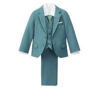 Lito Angels Completo da smoking per bambini, set da 5 pezzi slim fit, per feste di nozze, giacca, gilet, camicia, pantaloni regolabili, blu, età 2-7 anni, Verde ottanio., 5 anni