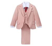 Lito Angels Completo da Sposo 5 Pezzi Taglio Slim per Bambini Ragazzo - Set Formale per Matrimoni (Giacca, Panciotto, Camicia, Pantalone Regolabile, Cravatta) Rosa - Taglie 2-3 Anni