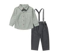 Lito Angels Completo Elegante Bambino Abito da Gentleman Cerimonia Vestito da Paggetto con Bretelle Taglia 2-3 Anni, Verde Grigio