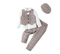 Lito Angels Completo Elegante Bambino Abito da Gentleman Cerimonia Vestito da Paggetto con Gilet e Cappello Taglia 7 Anni, Marrone