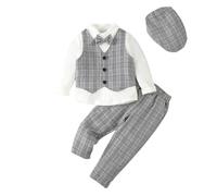 Lito Angels Completo Elegante Bambino Abito da Gentleman Cerimonia Vestito da Paggetto con Gilet e Cappello Taglia 2-3 Anni, Grigio