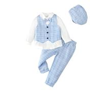 Lito Angels Completo Elegante Bambino Abito da Gentleman Cerimonia Vestito da Paggetto con Gilet e Cappello Taglia 3-4 Anni, Blu