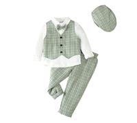 Lito Angels Completo Elegante Bambino Abito da Gentleman Cerimonia Vestito da Paggetto con Gilet e Cappello Taglia 3-4 Anni, Verde