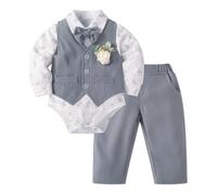 Lito Angels Completo Elegante Bimbo 5 Pezzi con Gilet Camicia Pantaloni Papillon e Fiore per Battesimo Matrimonio Compleanno Natale Pasqua Foto di Famiglia Abito Cerimonia Grigio 6-12 Mesi Taglia 80