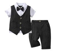 Lito Angels Completo Elegante Bimbo Estivo Abito Formale con Gilet e Papillon Taglia 12-18 Mesi, Nero Strisce
